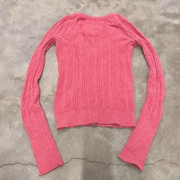 Hollister pink v-neck top long sleeve cable knit sweater Size L - Picture 4 of 4